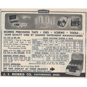 J I Morris Co Precision Tools Vintage Print Ad Original 1954  u South Bridge Ma